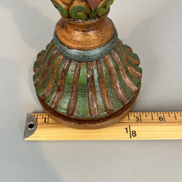 Carved Candle Holder Colorful Wood Slight Gold Tones 12” - Picture 12 of 12
